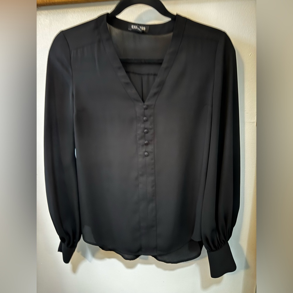 Express Chelsea Button Front Popover Blouse, black XS